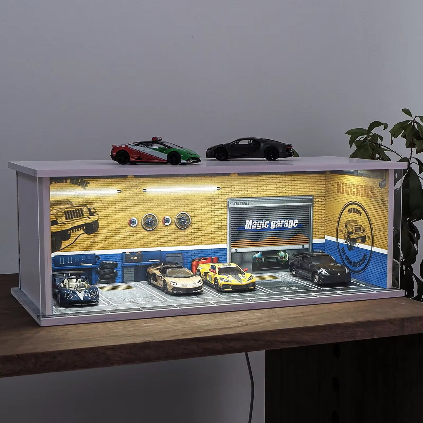 1:64 Car Model Display Case with Lights Matchbox Cars-Dilapidated Factory Scenes Parking Garage