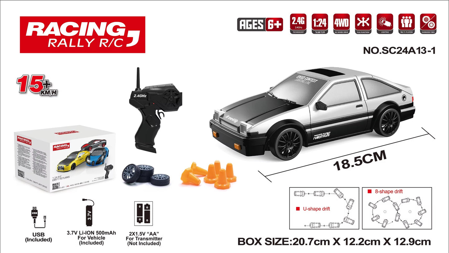 2.4ghz 1:24 Drift RC Car 4WD Race Car Children Toys High Speed Full Function Racing Car with Spare Tire and Obstacl