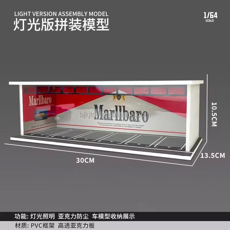 Miniature 1/64 Scale PVC Diecast Parking Lot Toys LED Garage Parking Lot Cabinet with 6 Parking Spaces