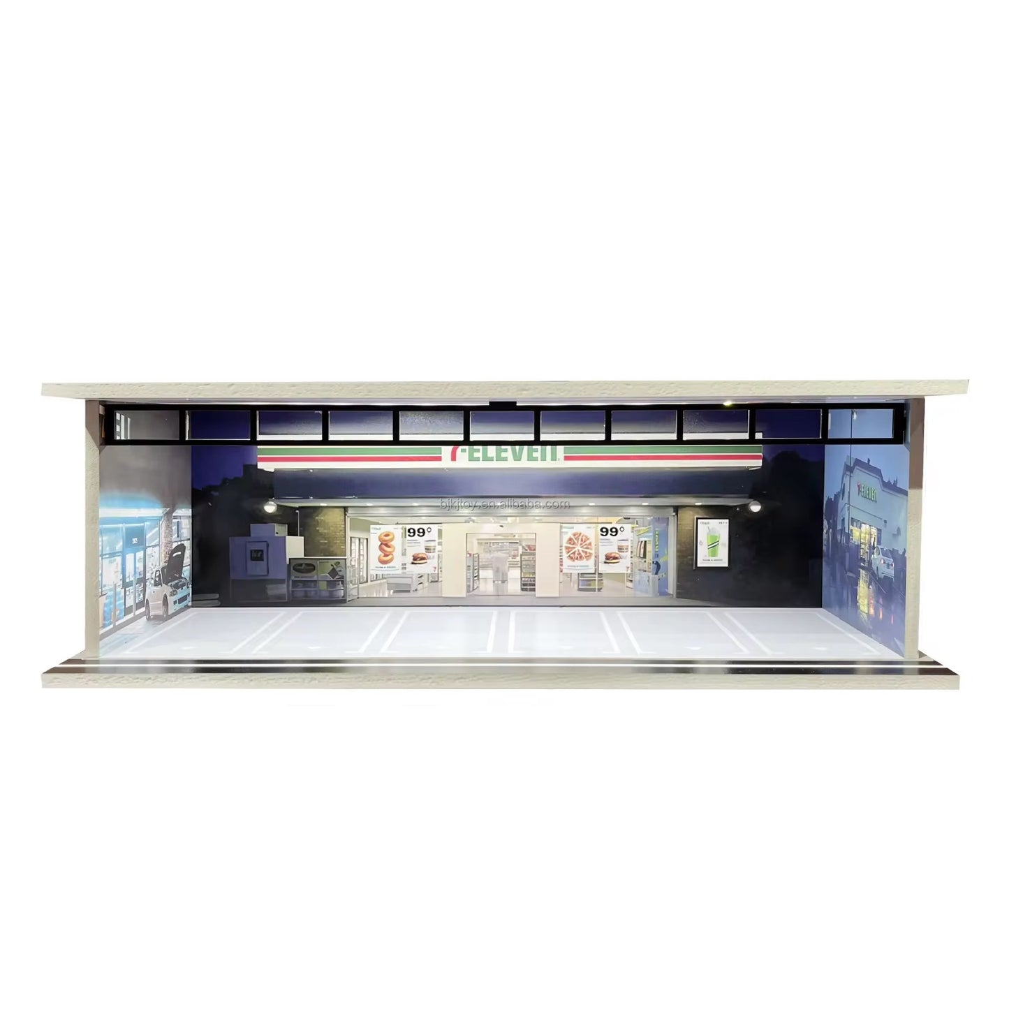 Miniature 1/64 Scale PVC Diecast Parking Lot Toys LED Garage Parking Lot Cabinet with 6 Parking Spaces