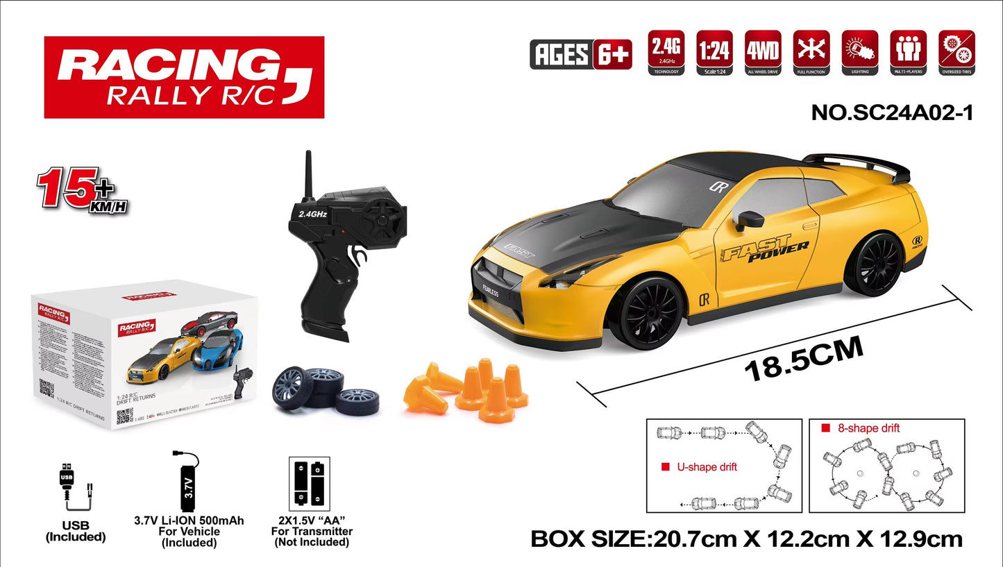 2.4ghz 1:24 Drift RC Car 4WD Race Car Children Toys High Speed Full Function Racing Car with Spare Tire and Obstacl