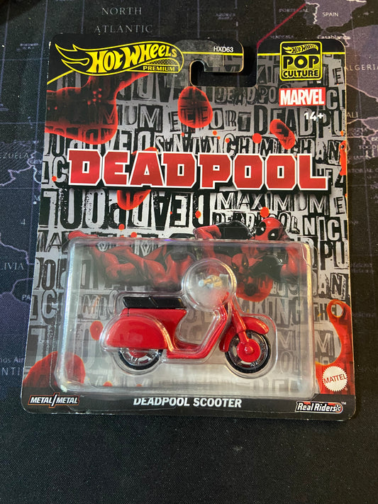 Hot Wheels Premium Pop Culture, Deadpoor Deadpool Scooter, Red, Metal Diecast Car